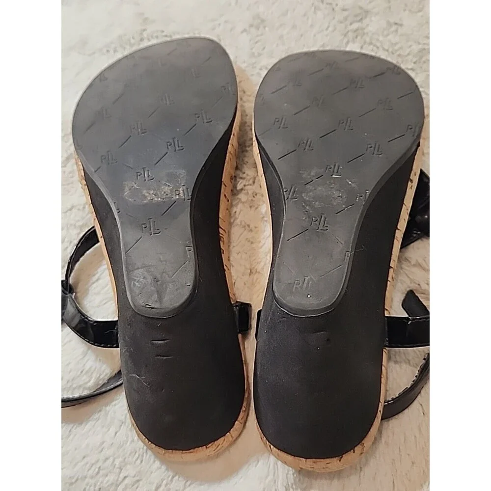 Lauren Ralph Lauren LRL Leather T strap Thong Wedge Rosalia Sandals Womens‎ 8 B